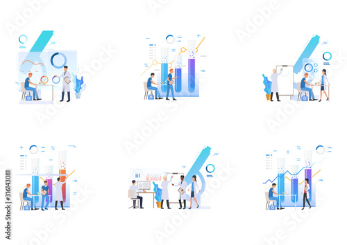 Set of confident lab workers, doctors and nurses. Flat vector illustrations of medical staff. Health care concept for banner, website design or landing web page