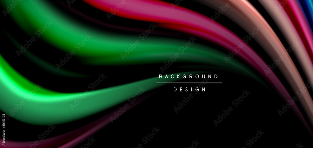 Abstract silk smooth lines on black, multicolored liquid fluid rainbow style waves on black Abstract silk smooth lines on black, multicolored liquid fluid rainbow style waves on black