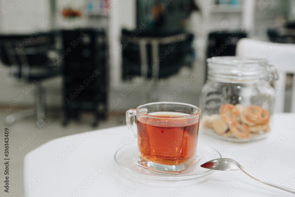 Cup of tea with cookies in a jar Cup of tea with cookies in a jar