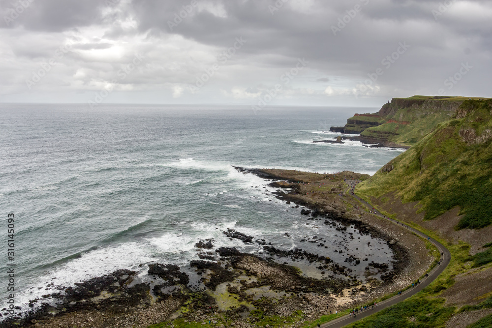 Landscape of Giant's Causeway trail in Northern Ireland in United Kingdom. UNESCO heritage.