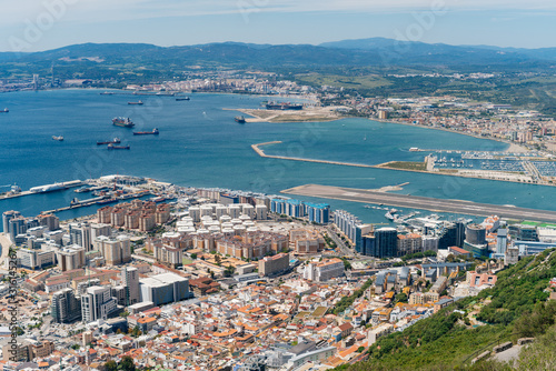 Gibraltarscenery. Great view of the bay from above. ocean, ships and part of the city