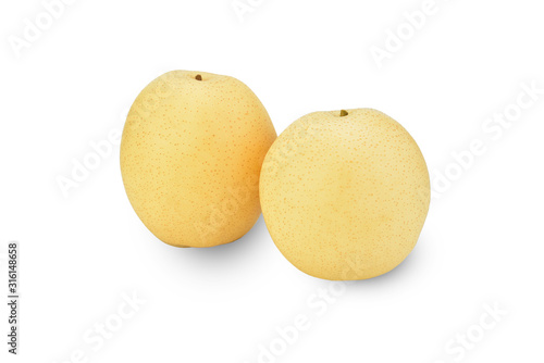 two yellow pears isolated on the white