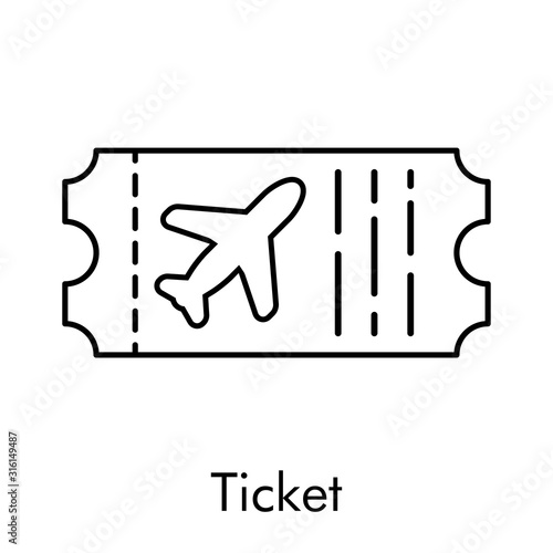 Icono plano lineal billete avión en color negro