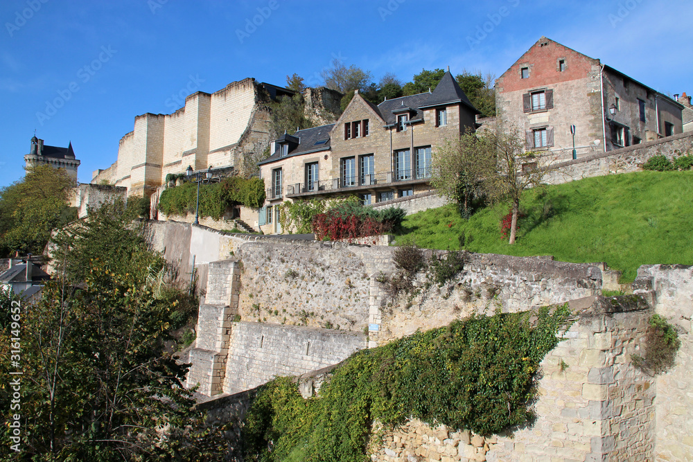 houses and surrounding wall in chinon (france) 