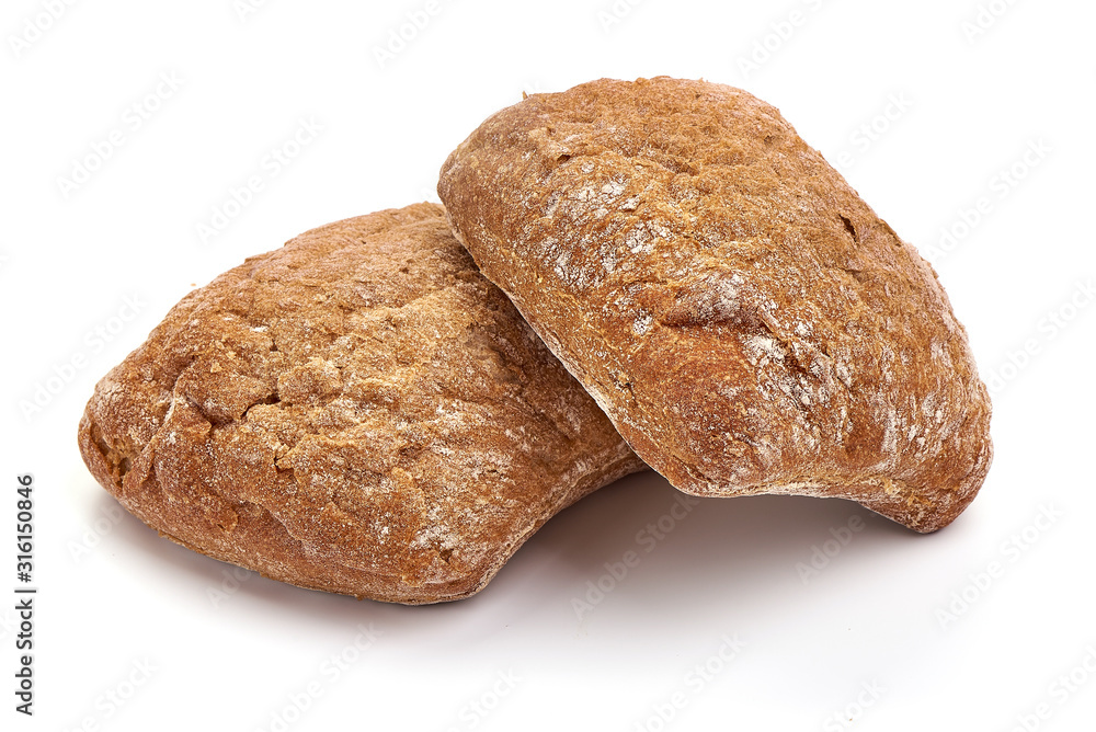Freshly baked rye bread, homemade buns, isolated on white background Freshly baked rye bread, homemade buns, isolated on white background