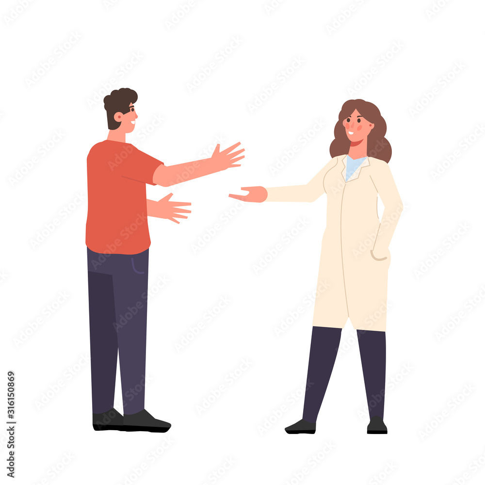 Doctor and patient are talking. Healthcare services, Ask a doctor. Vector illlustration.