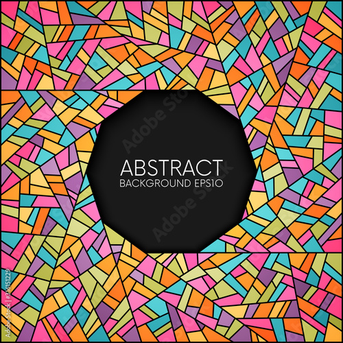 Abstract colorful stained glass circle frame vector background