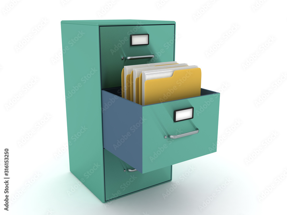 3D Rendering of file cabinet with folders in it 3D Rendering of file cabinet with folders in it