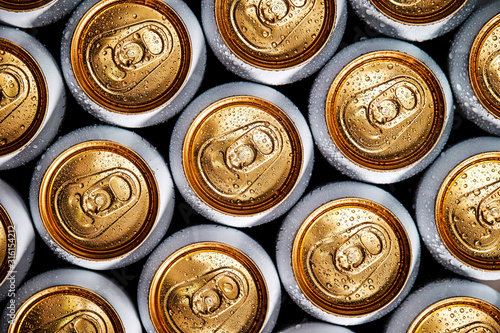 Drink cans background, beer can photo