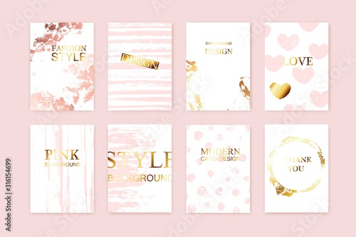 Modern elegant style background, card, invitation design with pink texture and golden gradient.
