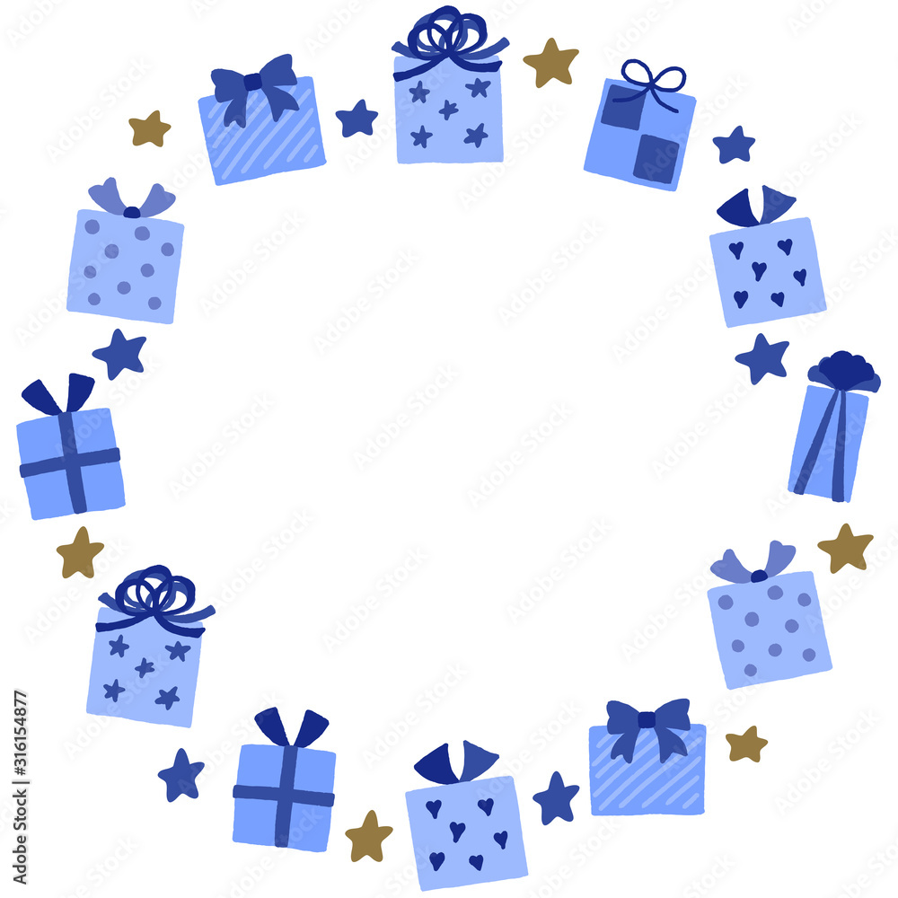 青いプレゼントのフレーム　円形