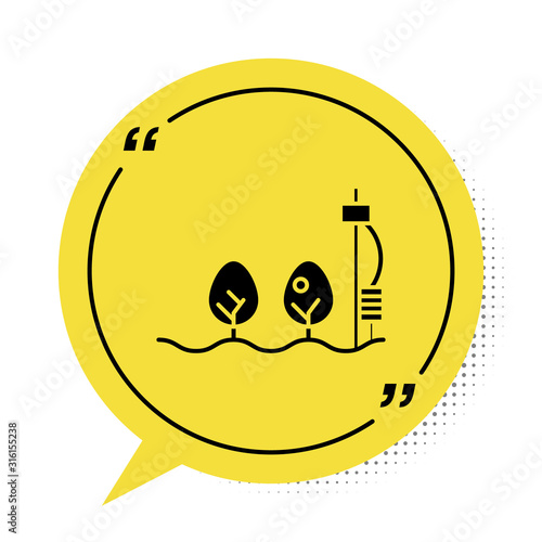 Black Standalone sensor and plant icon isolated on white background. Yellow speech bubble symbol. Vector Illustration