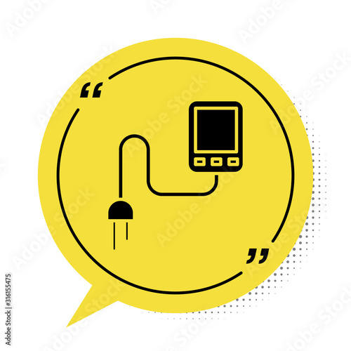 Black Sensor icon isolated on white background. Yellow speech bubble symbol. Vector Illustration