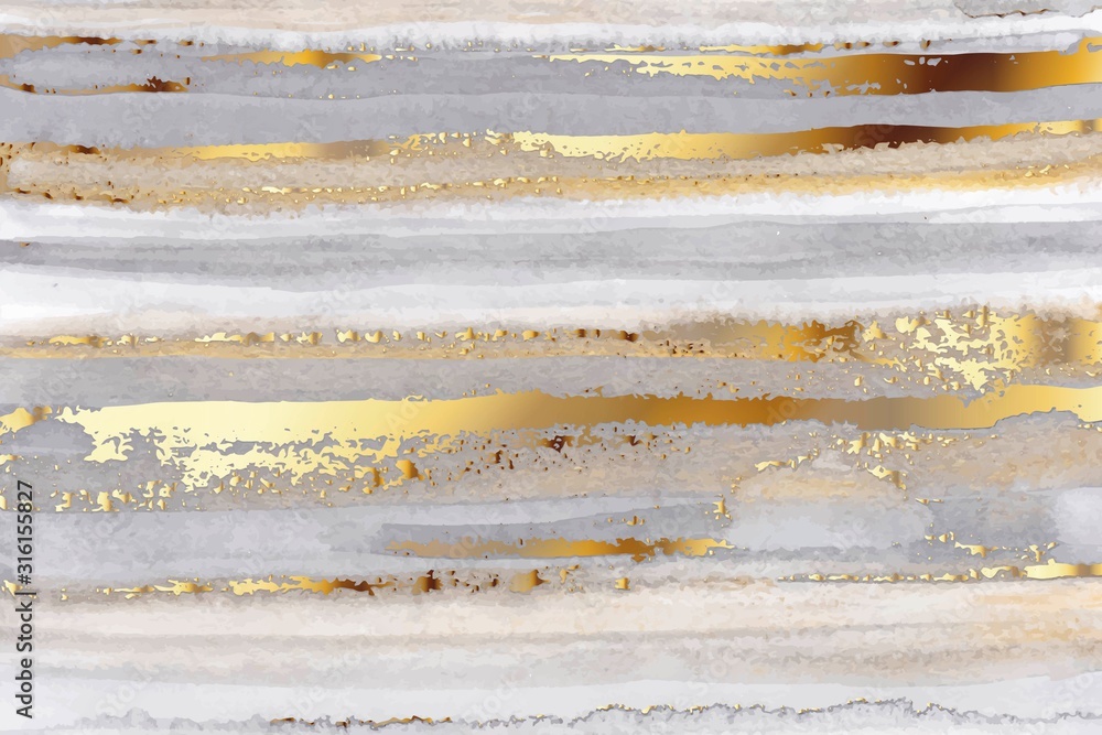 Luxury grey watercolor and gold texture background. Abstract hand drawn art.