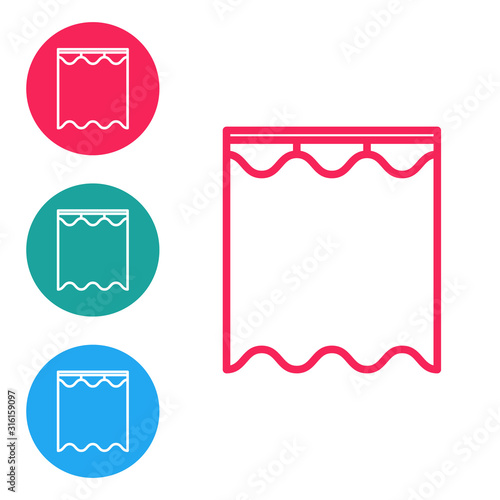 Red line Curtains icon isolated on white background. Set icons in circle buttons. Vector Illustration