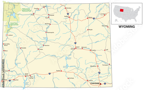 road map of the US American State of Wyoming photo