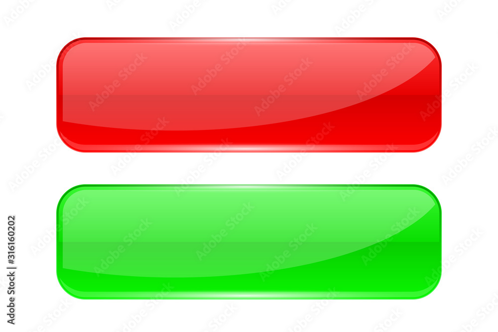 Glass buttons. Red and green rectangle 3d icons Glass buttons. Red and green rectangle 3d icons