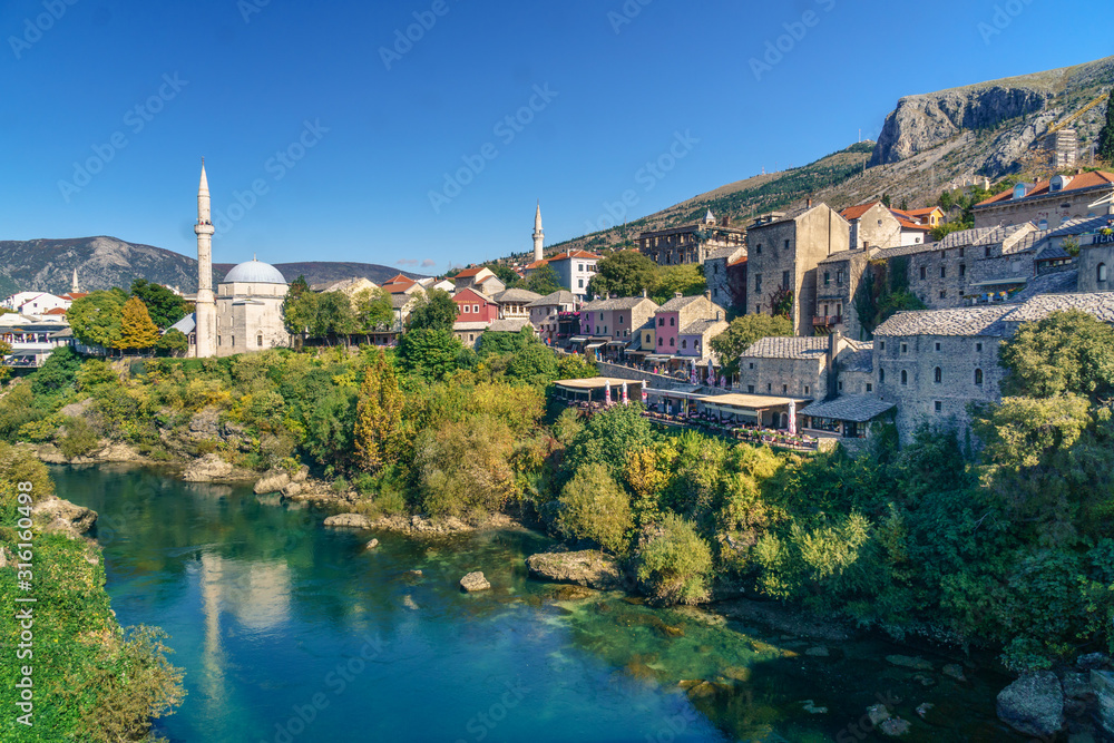 Bosnia Herzegovina, View of the old city of Mostar.