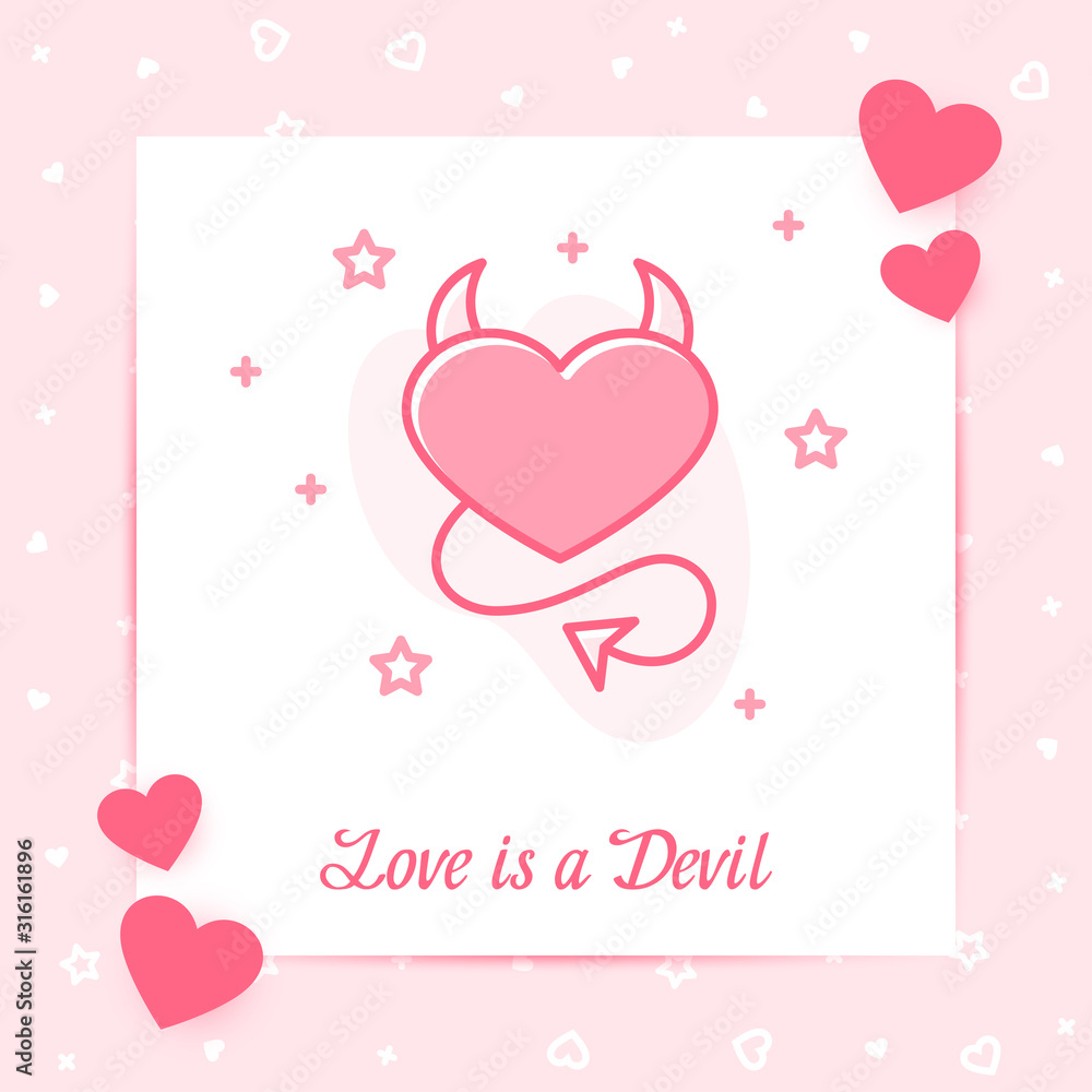 Devil Heart valentine card Love text icon vector