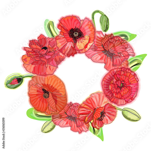 Wreath of watercolor poppies  congratulation template