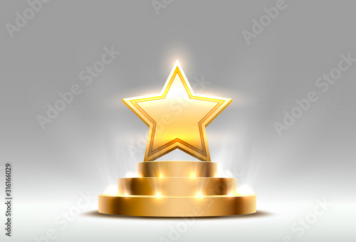 Star best podium award sign, golden object. photo