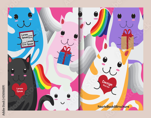 template cover notebook design kitty  winged kawaii style 