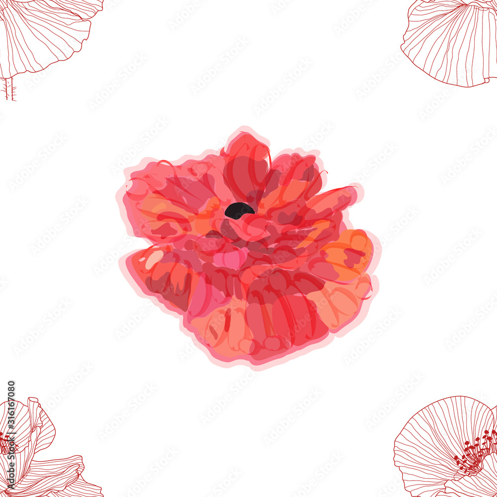 seamless pattern of black and white poppies seamless pattern of black and white poppies