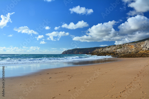 Beach by the Atlantic Ocean in Portugal.