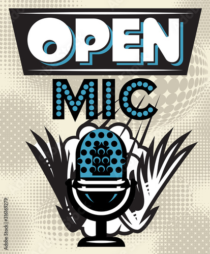 Retro style advertising poster with inscription and musical composition