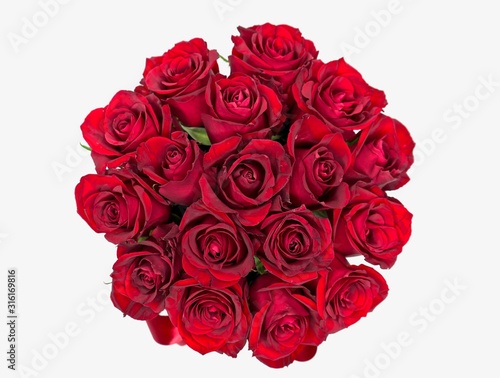 Red roses in black box and red ribbon. For valentines day romance,