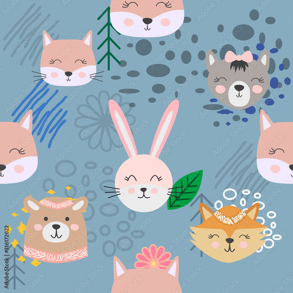 Hand drawn camping seamless pattern with cartoon characters Hand drawn camping seamless pattern with cartoon characters
