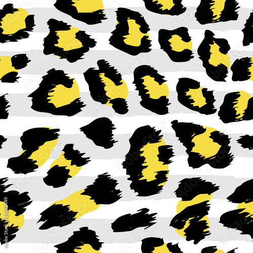 Leopard pattern design - funny  drawing seamless pattern with gray stripes. Poster or t-shirt textile graphic design.   wallpaper  wrapping paper  background.