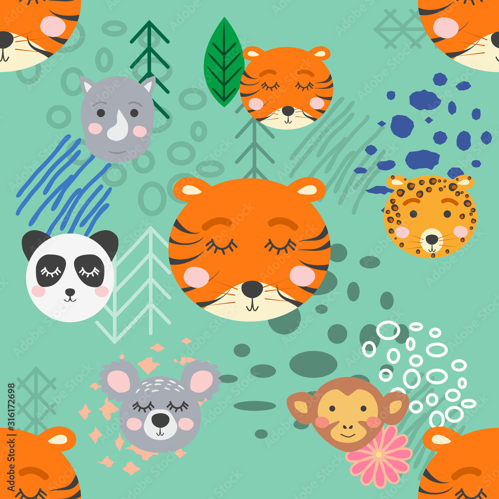 forest animal seamless pattern. hand drawn illustration forest animal seamless pattern. hand drawn illustration