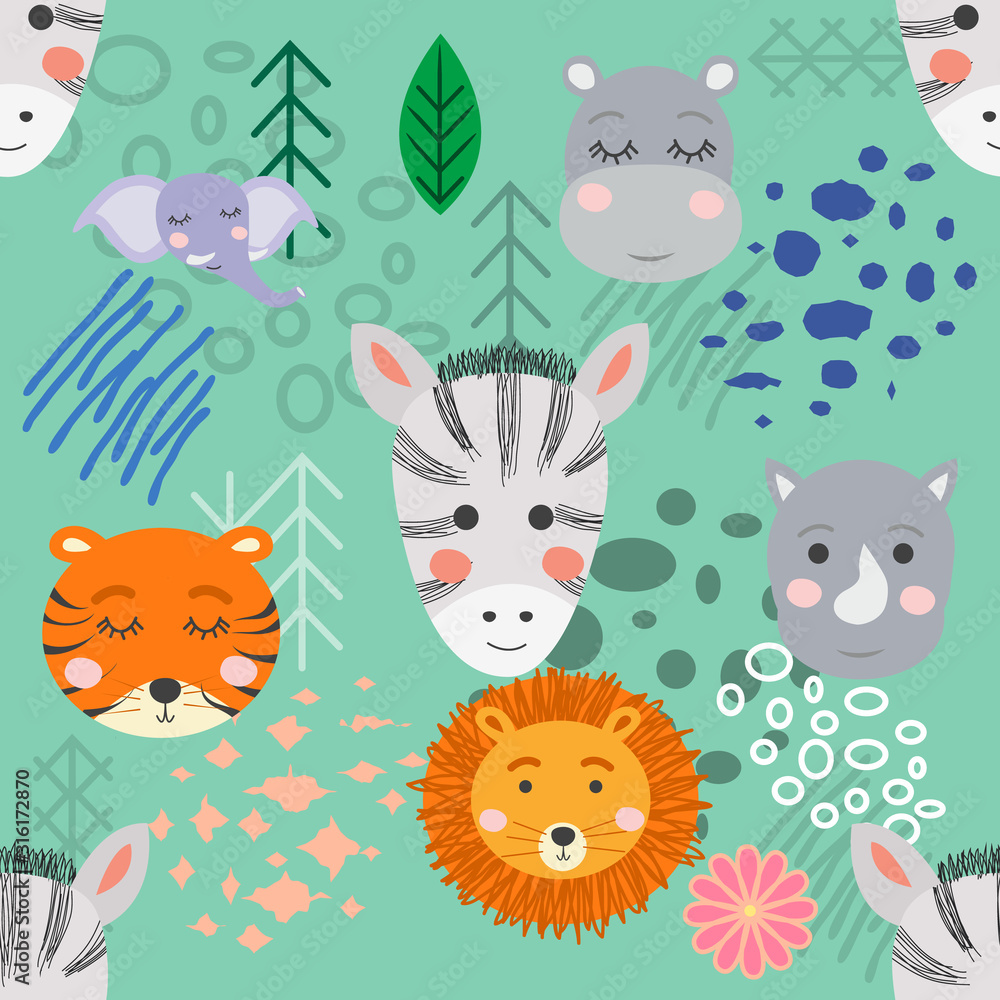forest animal seamless pattern. hand drawn illustration