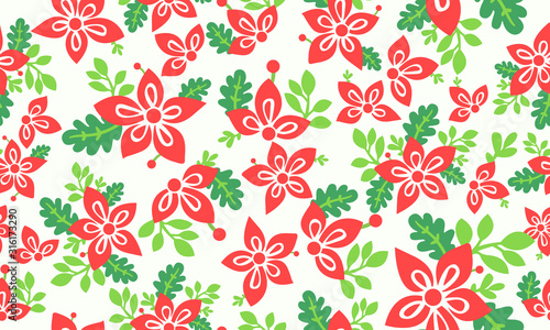 Seamless red flower pattern background for Christmas  with leaf and flower decor.