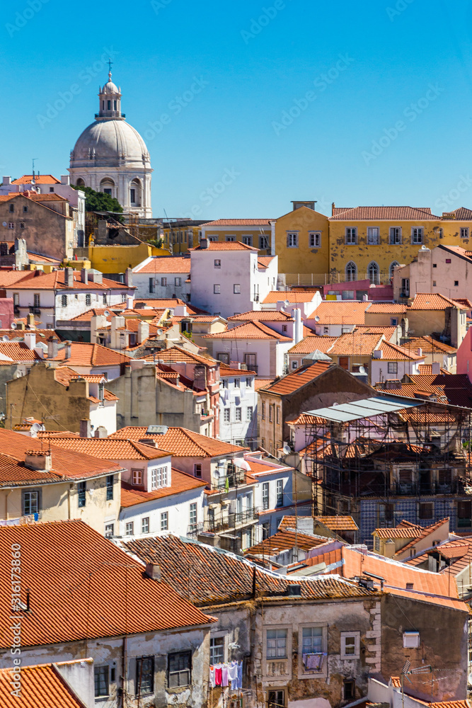 View of Lisbon and the Dome of the National Pantheon from the Largo Portas do Sol lookout