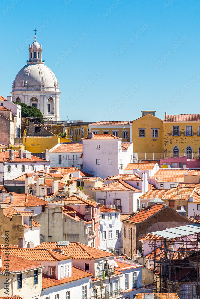 View of Lisbon and the Dome of the National Pantheon from the Largo Portas do Sol lookout