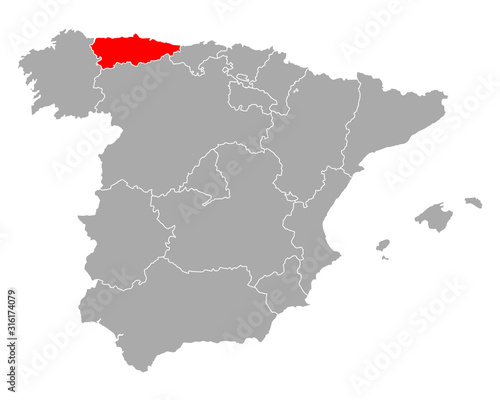 Karte von Asturien in Spanien