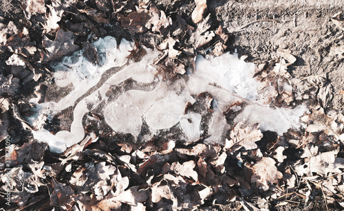 Ice on frozen ground as a background