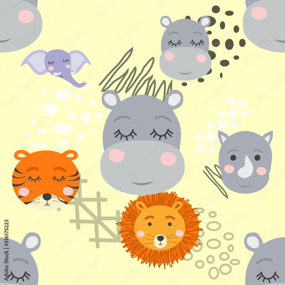 Cartoon cute animal tribal faces. Boho cute animals pattern Cartoon cute animal tribal faces. Boho cute animals pattern