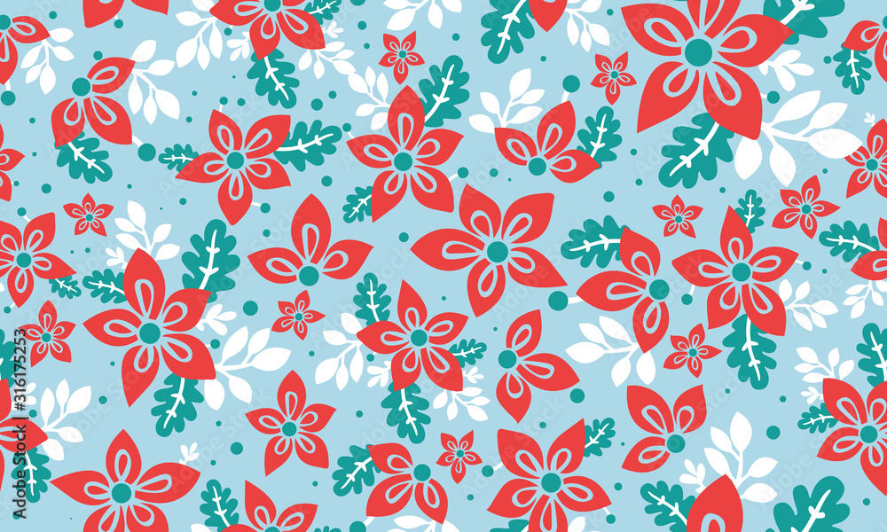 Cute flower pattern background for Christmas, with leaf and floral unique drawing. Cute flower pattern background for Christmas, with leaf and floral unique drawing.