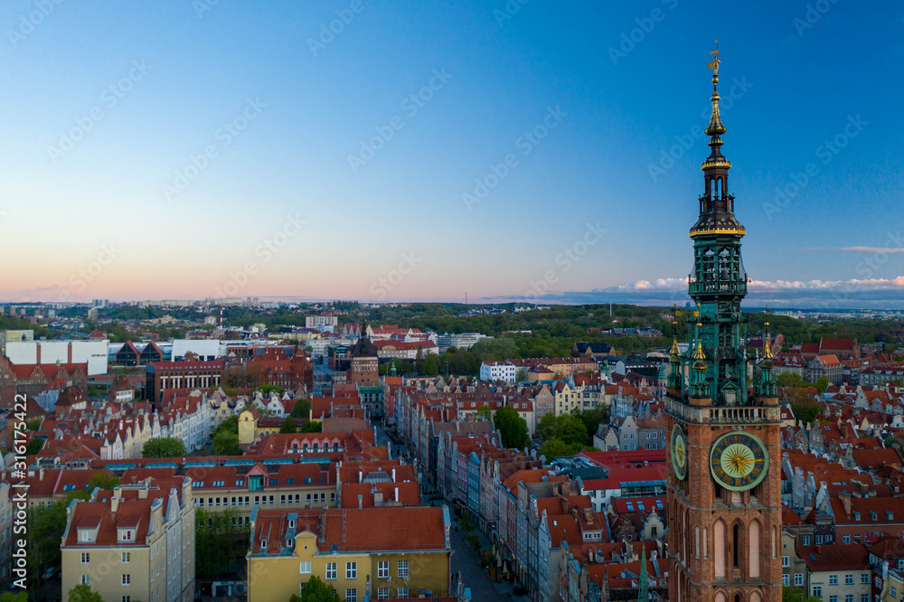 Aerial view to old town in Gdansk.