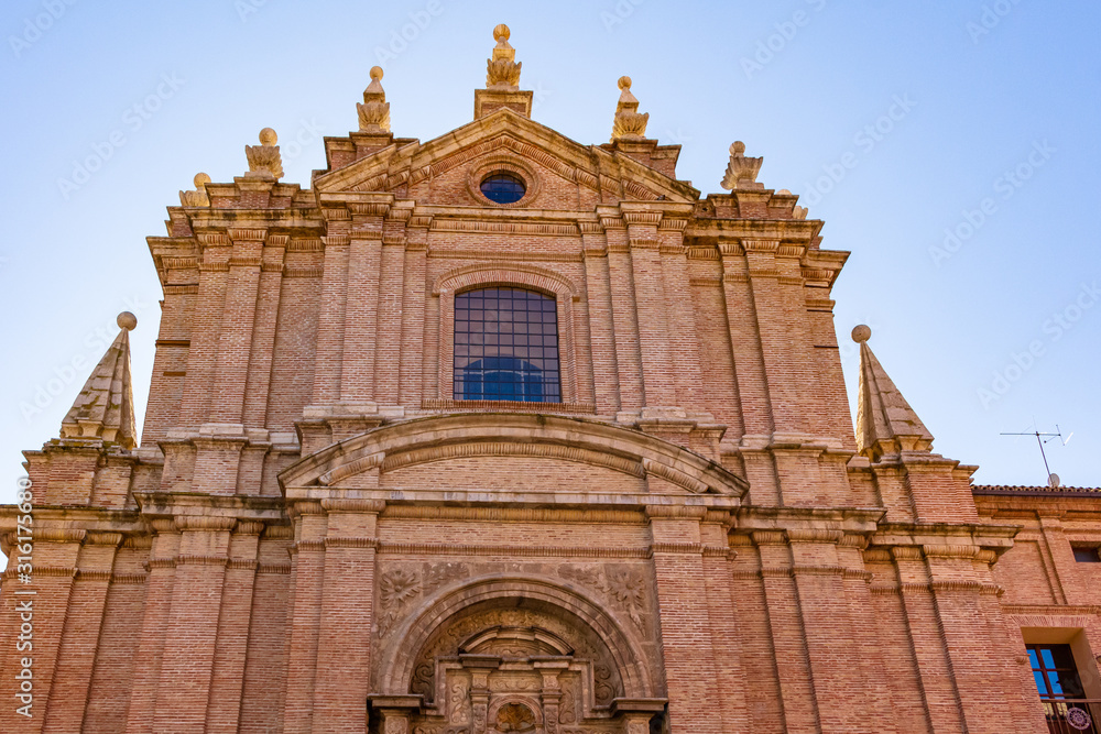 High part of the facade of the Church of San Juan el Real, Calatayud, Aragon, Spain