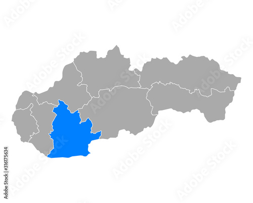 Karte von Nitriansky kraj  in Slowakei photo