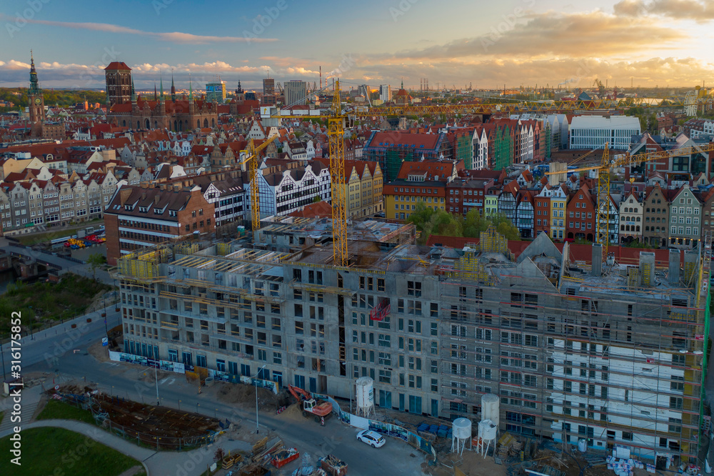 Obraz premium Construction new multi apartments in Gdansk near old town.