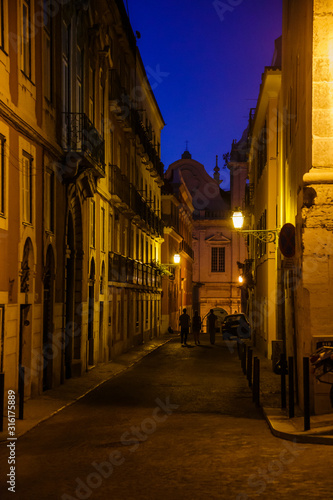 Lisbon Portugal empty street at night