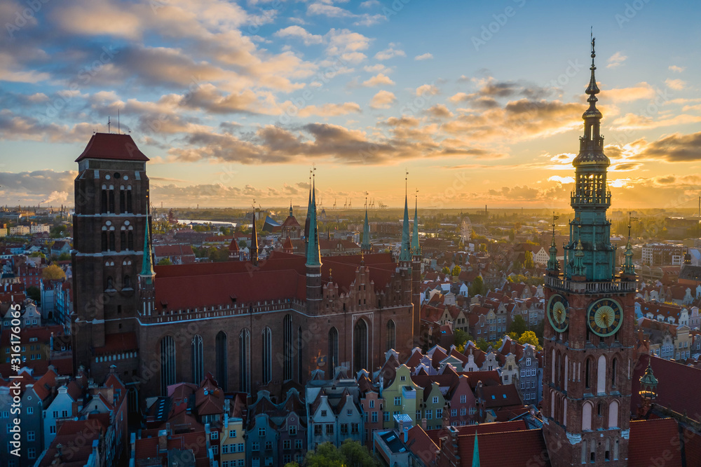 Aerial view to old town in Gdansk.