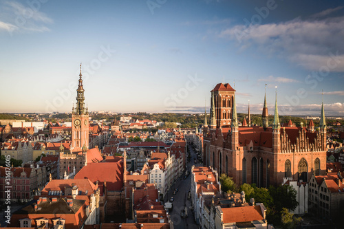Aerial view to old town in Gdansk.