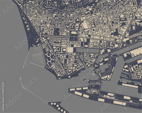 map of the city of Le Havre, Seine-Maritime, Normandy, France