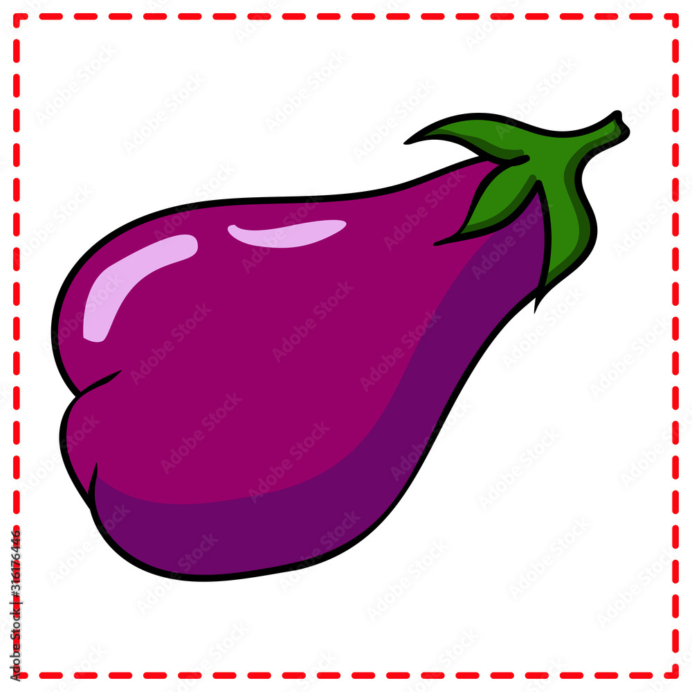 Eggplant.Vector botanical illustration in cartoon style. Isolated object on white background. Suitable for menus, kitchen prints, textiles. Eggplant.Vector botanical illustration in cartoon style. Isolated object on white background. Suitable for menus, kitchen prints, textiles.